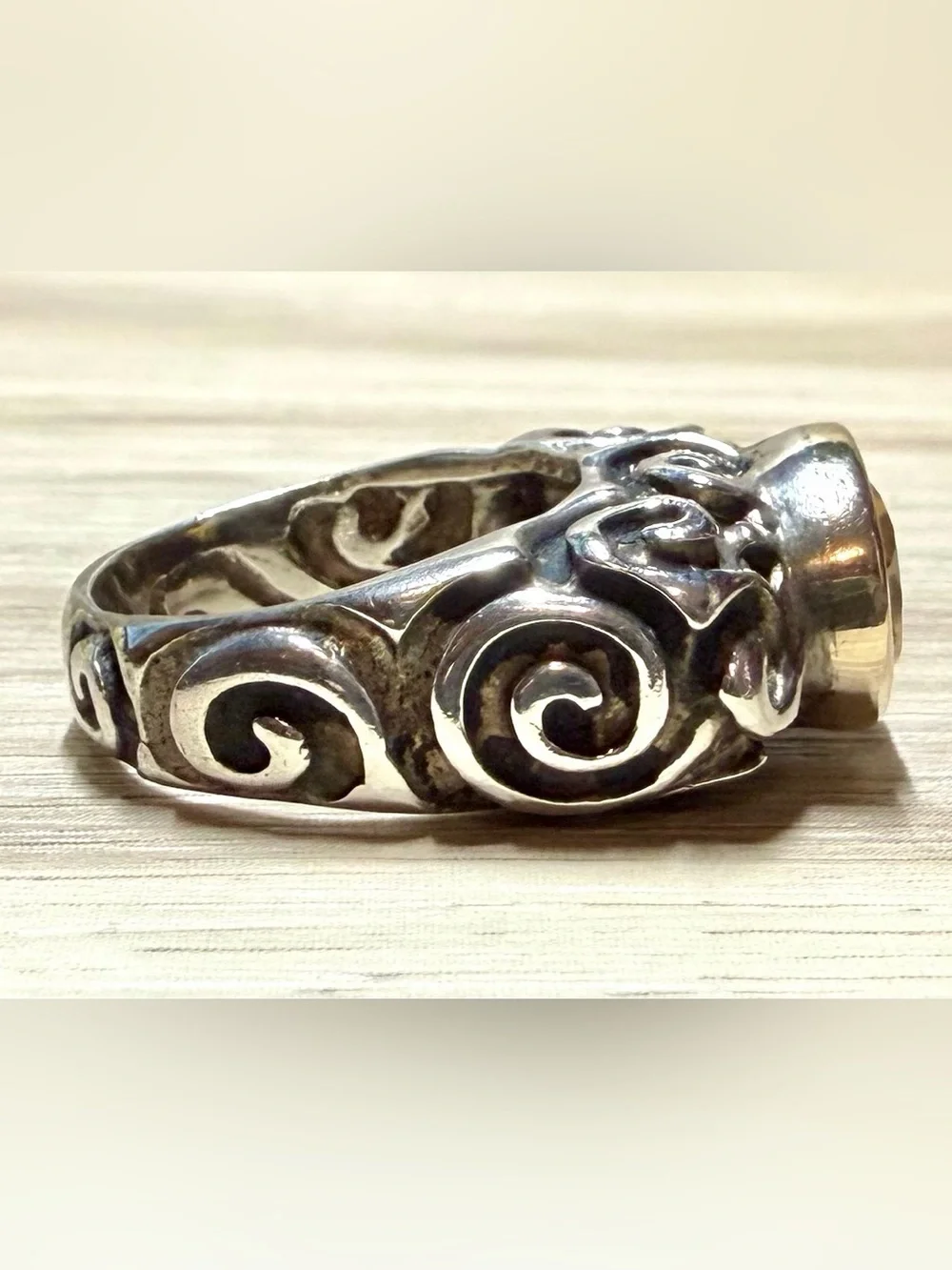 Dian Malouf Sterling Silver & 14K Gold Abstract Swirl Citrine Ring, Size 8